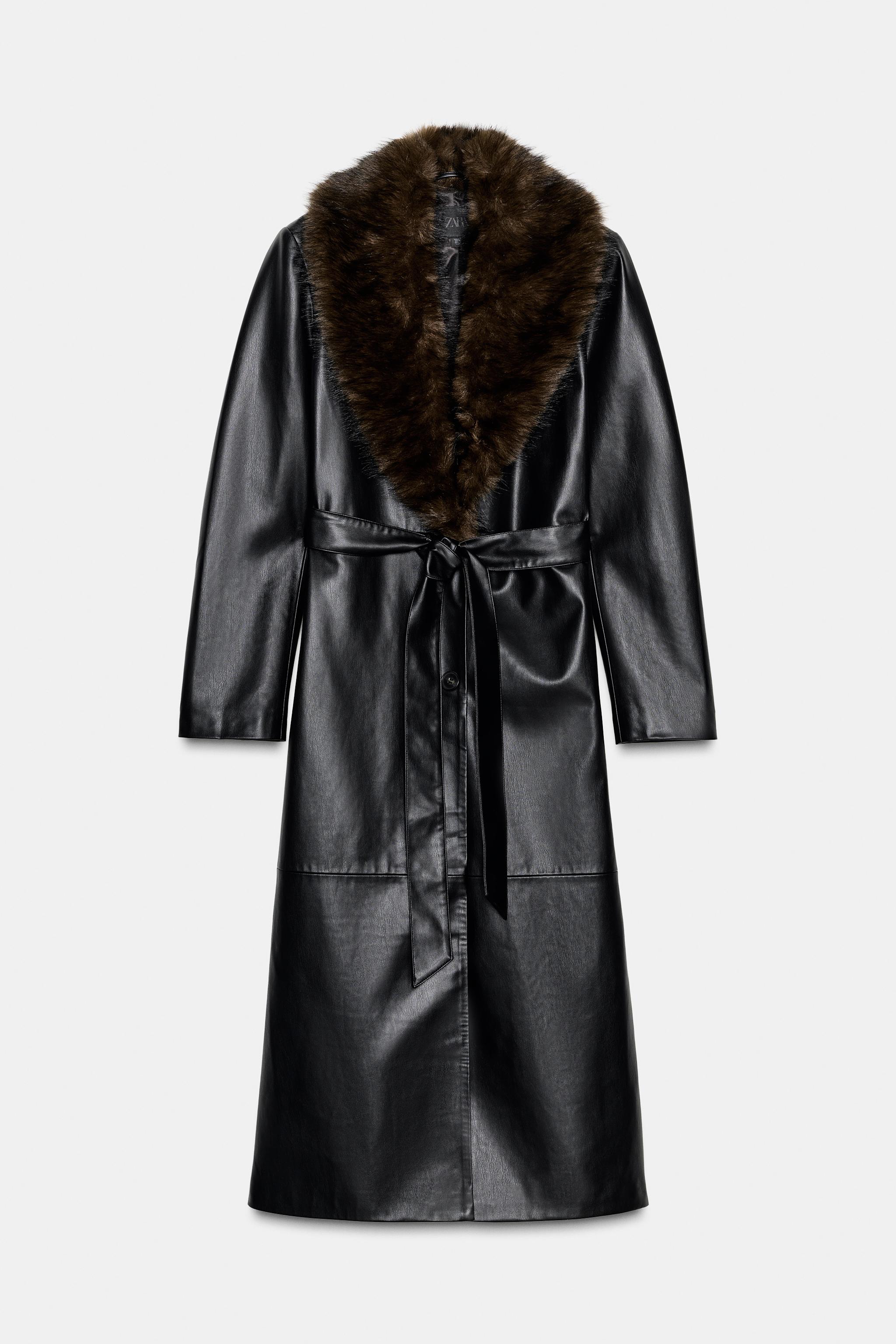FAUX LEATHER COAT WITH DETACHABLE COLLAR